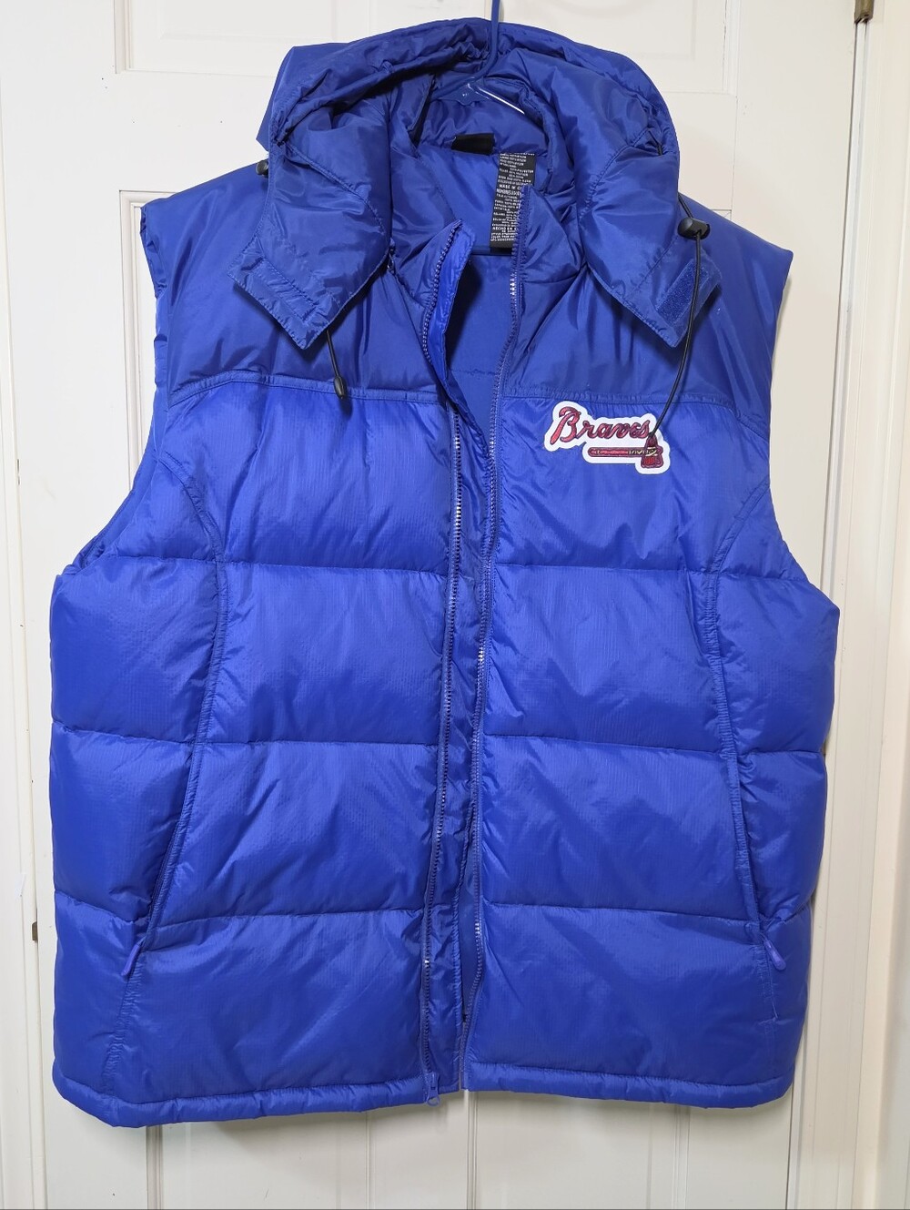 Starter Men's Braves Blue Down Puffer Vest- Removable Hood & Pockets, Size XL